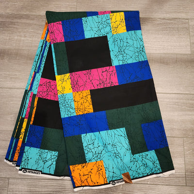 Teal, Pink and Black Ankara Fabric, 100% Cotton Fabric AF483