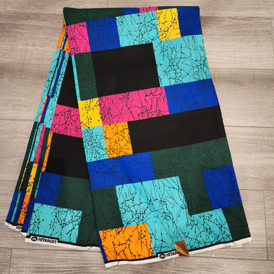 Teal, Pink and Black Ankara Fabric, 100% Cotton Fabric AF483