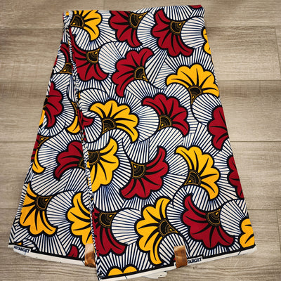 White, Red and Yellow Ankara Fabric, 100% Cotton Fabric AF478