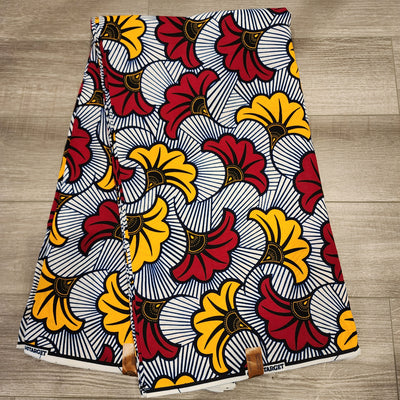 White, Red and Yellow Ankara Fabric, 100% Cotton Fabric AF478