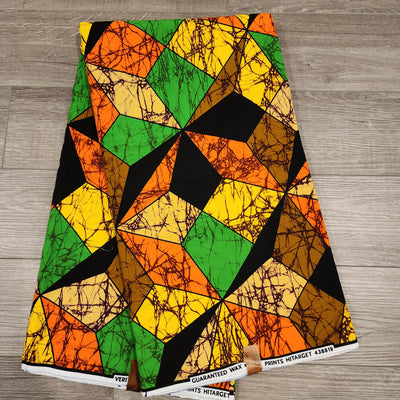 Yellow, Orange, Green and Black Ankara Fabric, 100% Cotton Fabric AF481