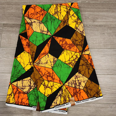 Yellow, Orange, Green and Black Ankara Fabric, 100% Cotton Fabric AF481