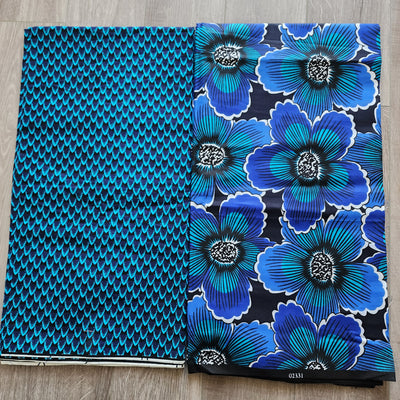 Mix and Match African Print Fabric, Ankara Fabric, 100% Cotton Fabric, Wax Print Fabric, Blue and Black Ankara Fabric