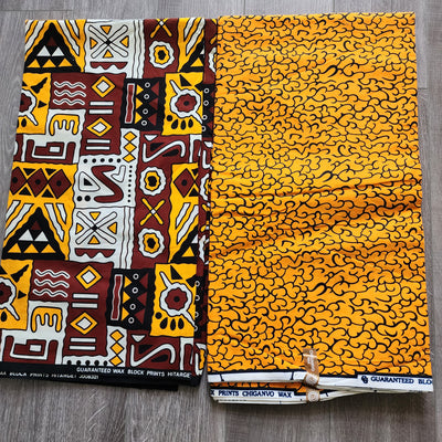 Mix and Match African Print Fabric, Ankara Fabric, 100% Cotton Fabric, Wax Print Fabric, Yellow and Brown Ankara Fabric