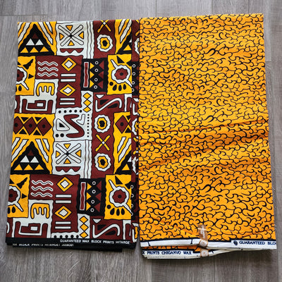 Mix and Match African Print Fabric, Ankara Fabric, 100% Cotton Fabric, Wax Print Fabric, Yellow and Brown Ankara Fabric