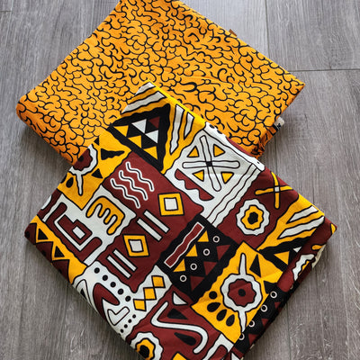 Mix and Match African Print Fabric, Ankara Fabric, 100% Cotton Fabric, Wax Print Fabric, Yellow and Brown Ankara Fabric