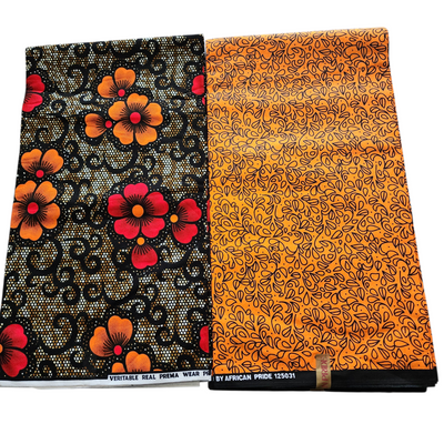 Mix and Match African Print Fabric, Ankara Fabric, 100% Cotton Fabric, Wax Print Fabric, Orange and Black Fabric