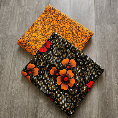 Mix and Match African Print Fabric, Ankara Fabric, 100% Cotton Fabric, Wax Print Fabric, Orange and Black Fabric