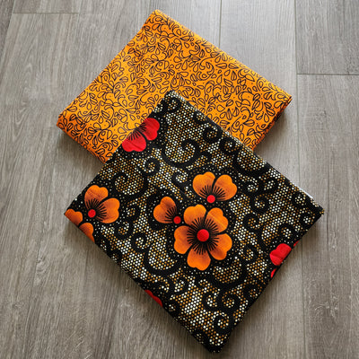 Mix and Match African Print Fabric, Ankara Fabric, 100% Cotton Fabric, Wax Print Fabric, Orange and Black Fabric