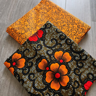 Mix and Match African Print Fabric, Ankara Fabric, 100% Cotton Fabric, Wax Print Fabric, Orange and Black Fabric