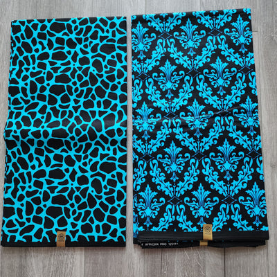 Mix and Match African Print Fabric, Ankara Fabric, 100% Cotton Fabric, Wax Print Fabric, Blue and Black Ankara Fabric
