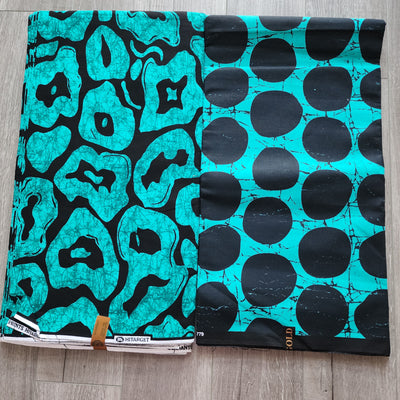 Mix and Match African Print Fabric, Ankara Fabric, 100% Cotton Fabric, Wax Print Fabric, Teal and Black Ankara Fabric
