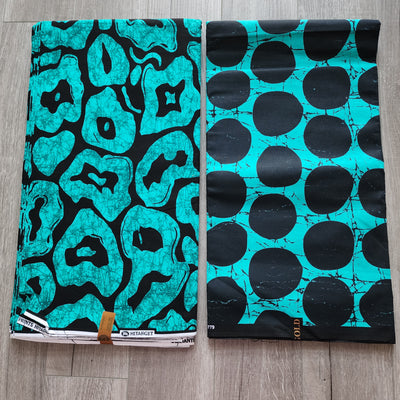 Mix and Match African Print Fabric, Ankara Fabric, 100% Cotton Fabric, Wax Print Fabric, Teal and Black Ankara Fabric