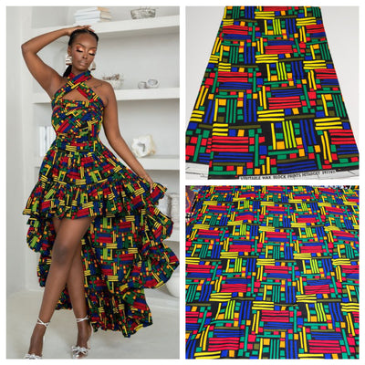 Black, Green and Red Multicolor African Ankara Fabric