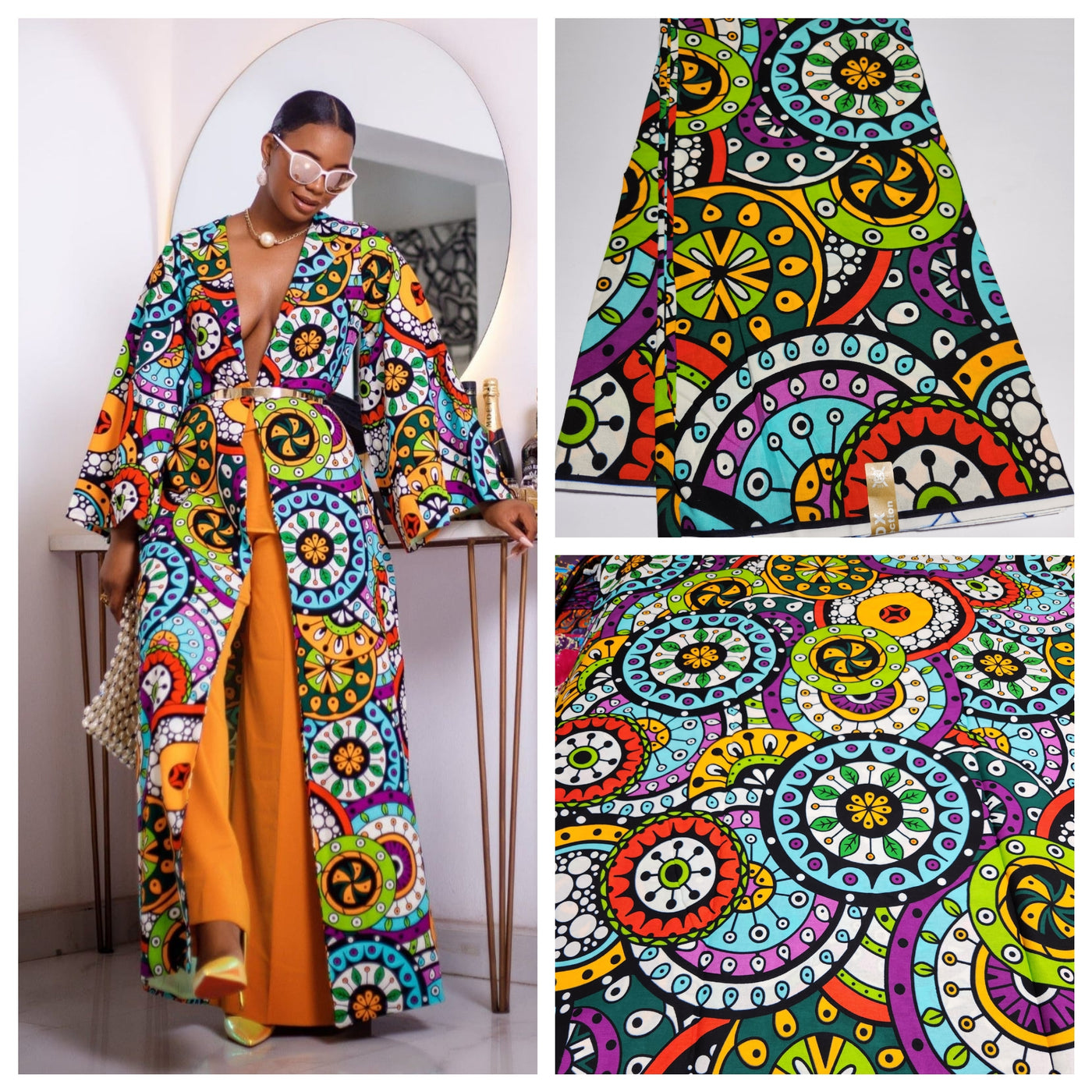 White Multicolor African Ankara Print Fabric, ACS2226