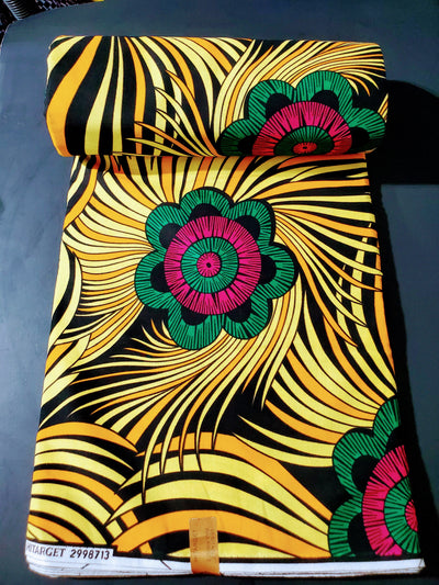 Yellow and Black Ankara Print Fabric