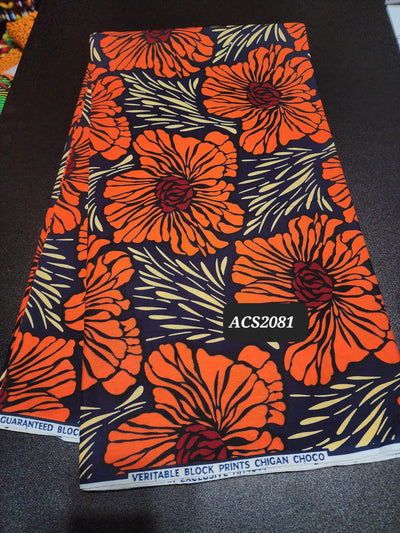 Black and Orange Ankara Print Fabric ACS2081