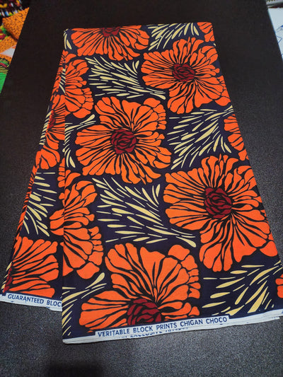 Black and Orange Ankara Print Fabric ACS2081