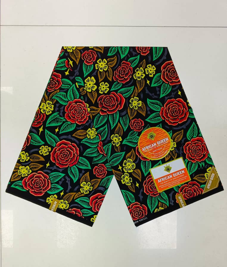 Green and Orange Floral Ankara Fabric, 100% Cotton Fabric AF456