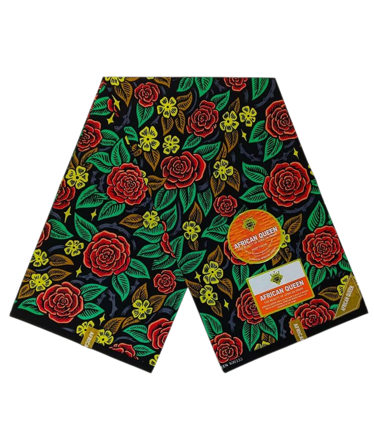 Green and Orange Floral Ankara Fabric, 100% Cotton Fabric AF456