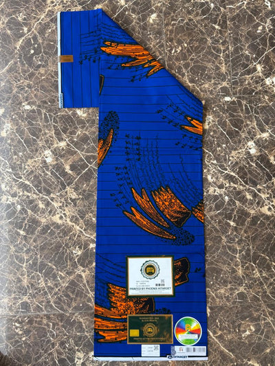 Royal Blue and Orange African Print Fabric, Ankara Fabric AF403