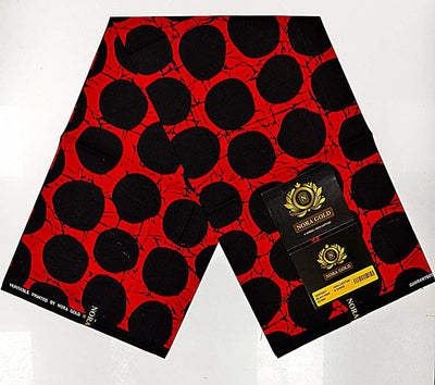 Red and Black Circles Ankara Fabric, 100% Cotton Fabric AF452