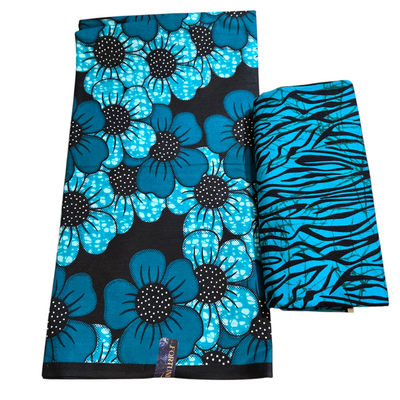 Teal and Black Mix and Match African Print Fabric, Ankara Fabric, 100% Cotton Fabric