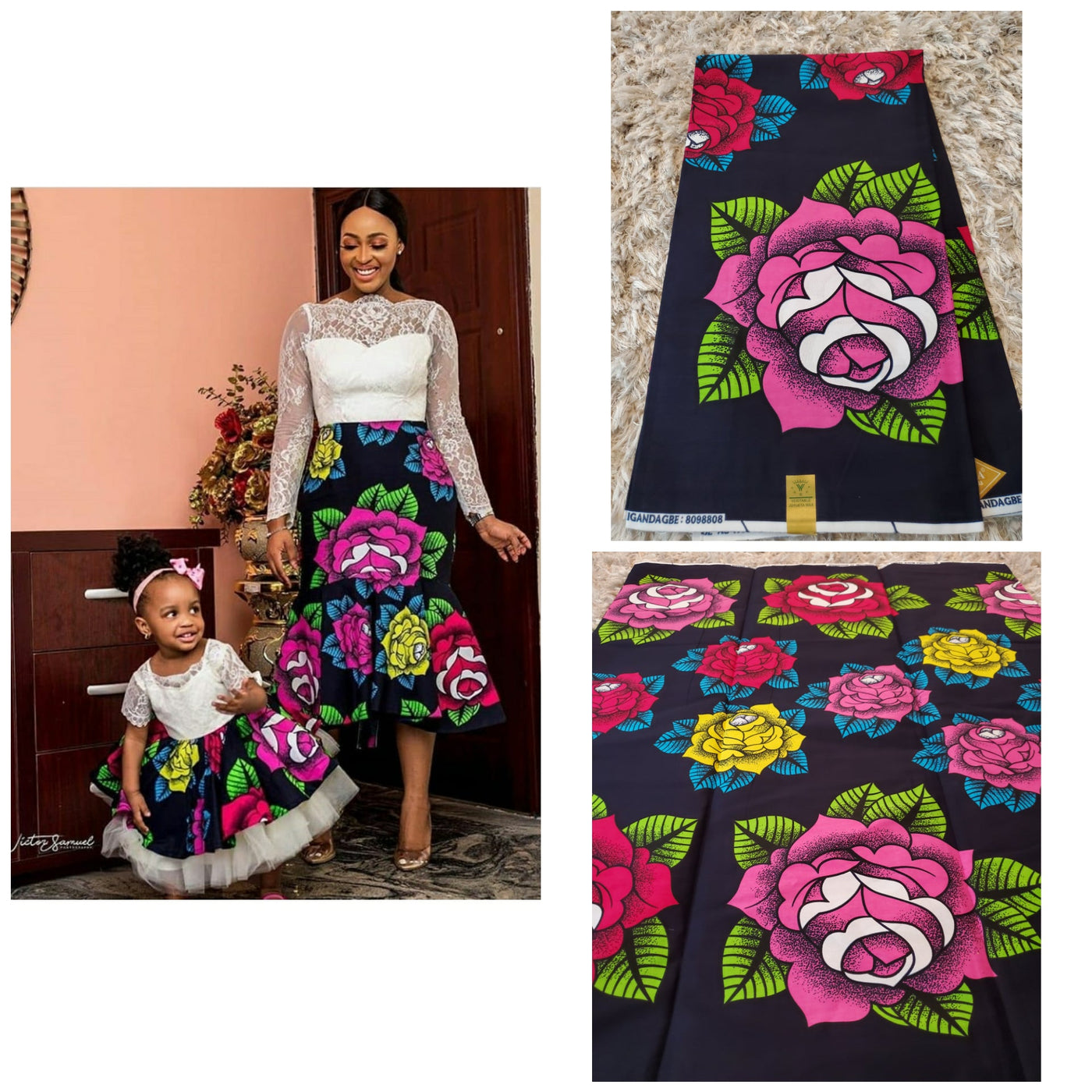 Navy, Pink, and Blue African Ankara Fabric