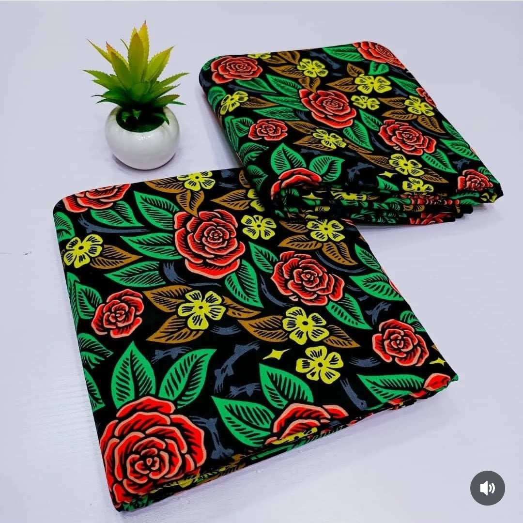 Green and Orange Floral Ankara Fabric, 100% Cotton Fabric AF456