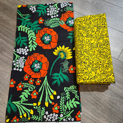 Black, Green and Yellow Mix and Match African Print Fabric, Ankara Fabric, 100% Cotton Fabric