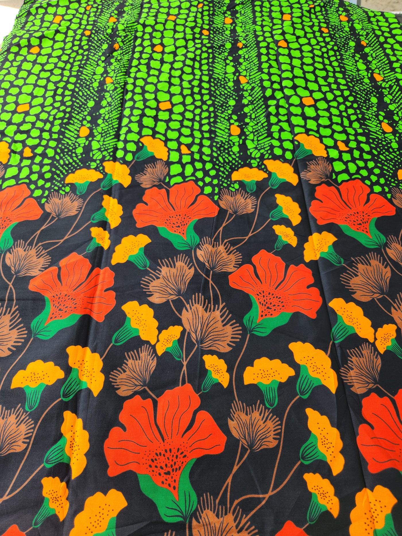 Green and Orange African Print Fabric, Ankara Fabric, AF161