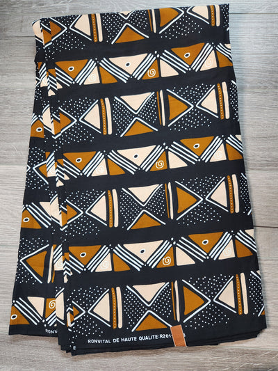 Black and Brown Tribal African Print Fabric, Ankara Fabric