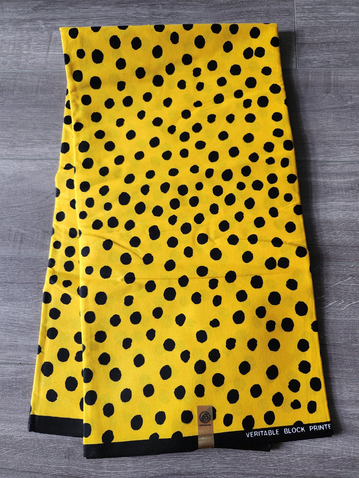 Yellow and Black Pokerdot African Print Fabric, Ankara Fabric, AF239