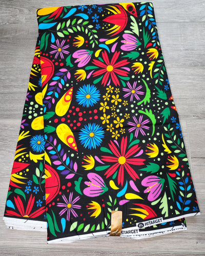 Black Multicolor African Print Fabric, Ankara Fabric