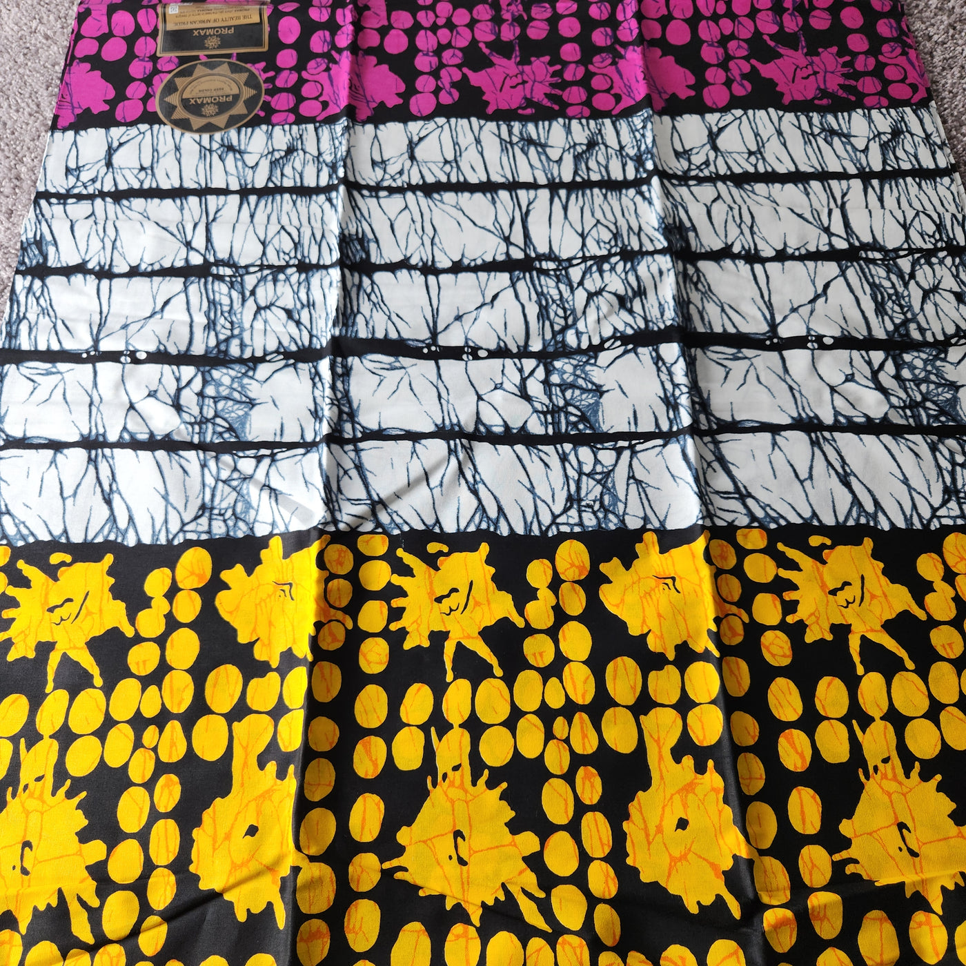 Pink, White and Yellow African Print Fabric, Ankara Fabric, AF279