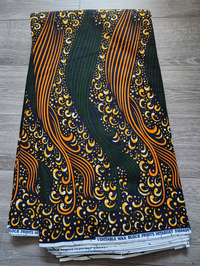 Green and Gold African Print Fabric, Ankara Fabric, AF232