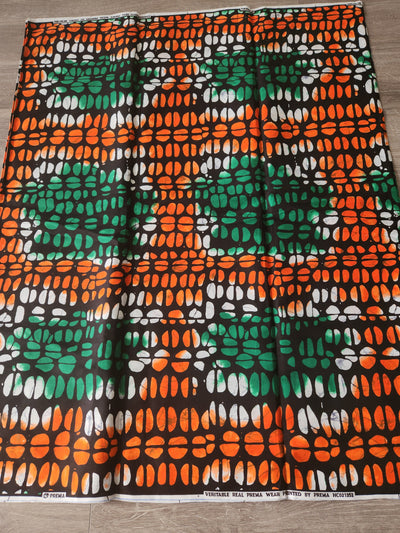 Green and Orange African Print Fabric, Ankara Fabric AF45