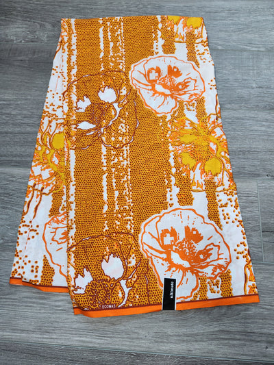 Orange and White African Print Fabric, Ankara Fabric in 4yards