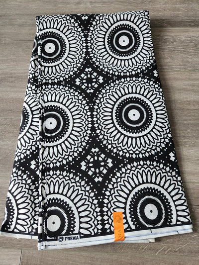 White and Black Monochrome African Print Fabric, Ankara Fabric AF61