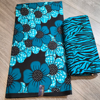 Teal and Black Mix and Match African Print Fabric, Ankara Fabric, 100% Cotton Fabric