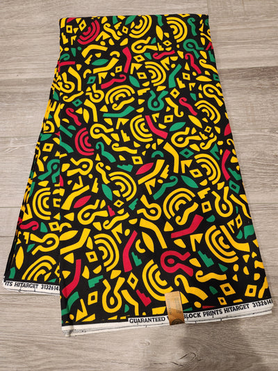 Black, Yellow and Red African Print Fabric, Ankara Fabric, AF207