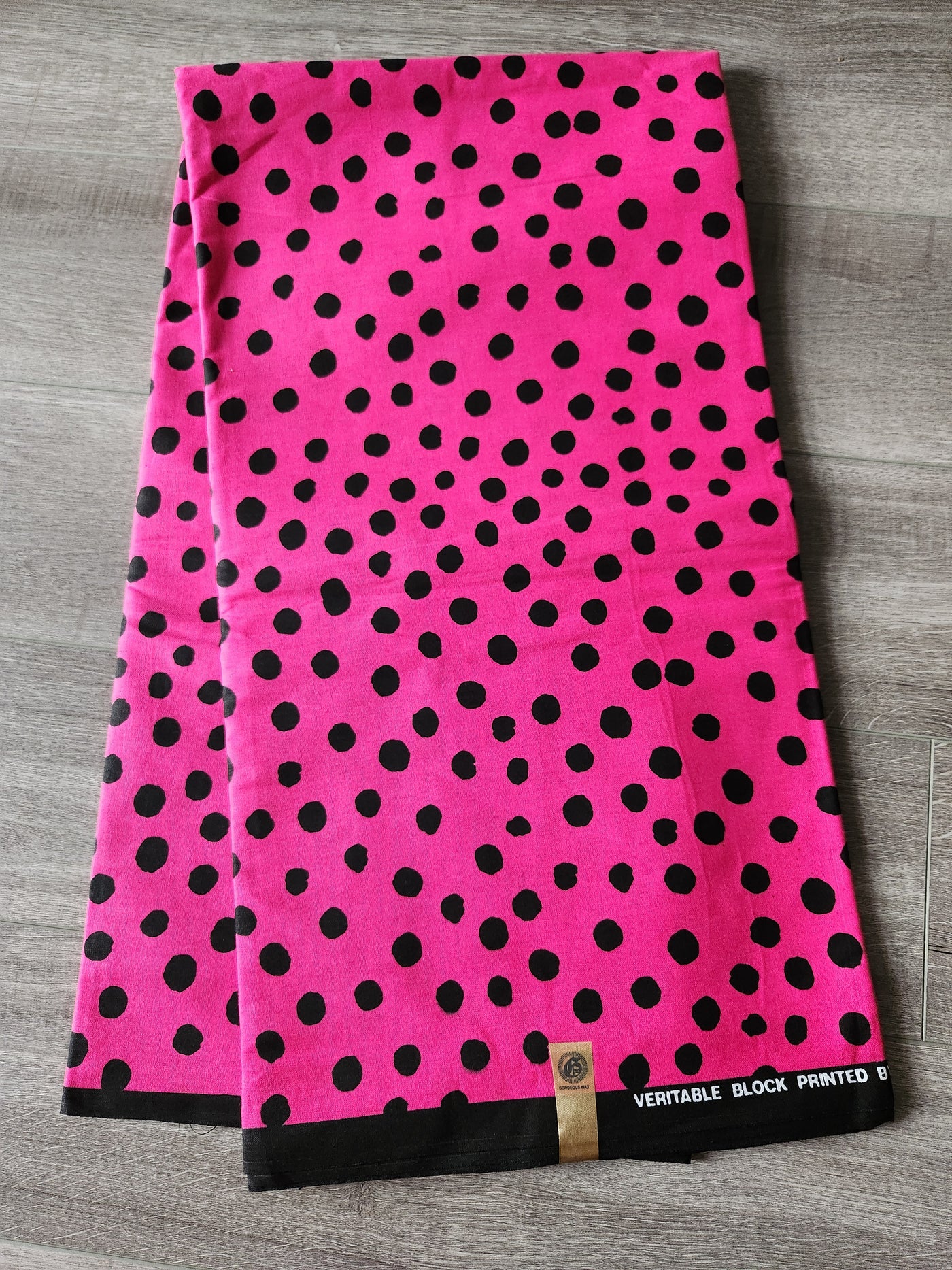 Pink and Black Pokerdot African Print Fabric, Ankara Fabric, AF236