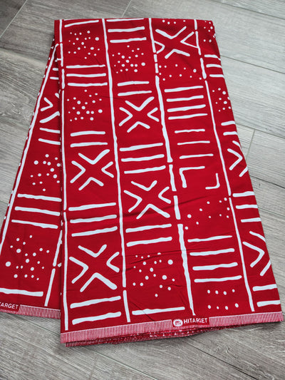 Red and White Tribal African Print Fabric, Ankara Fabric