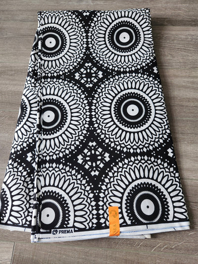 White and Black Monochrome African Print Fabric, Ankara Fabric AF61