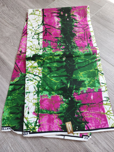 Pink and Green Batik Tie-Dye African Ankara Fabric