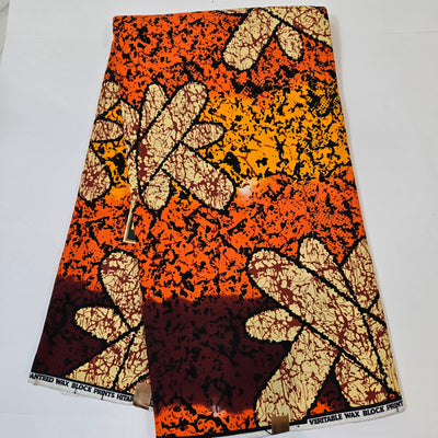 Orange and Beige African Print Fabric, Ankara Fabric, AF329