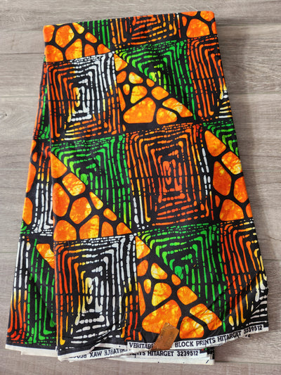 Green and Orange African Print Fabric, Ankara Fabric, AF102