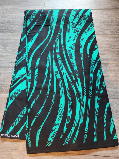 Teal and Black African Print Fabric, Ankara Fabric, AF79