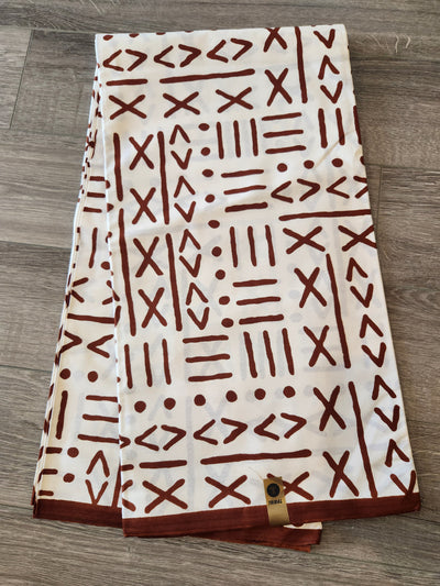 White and Brown Tribal African Print Fabric, Ankara Fabric AF50