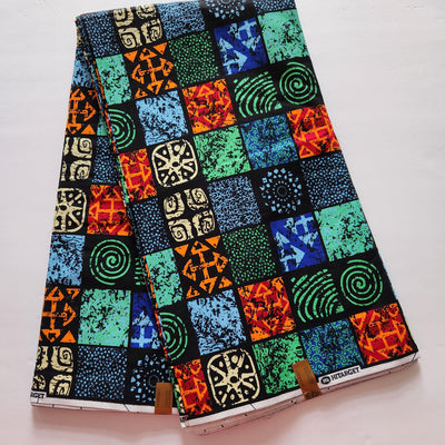 Black, Green and Orange African Print Fabric, Ankara Fabric, AF285